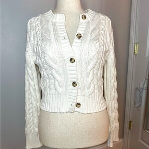 Abercrombie & Fitch Ivory Cable Knit Crew Cardigan - M